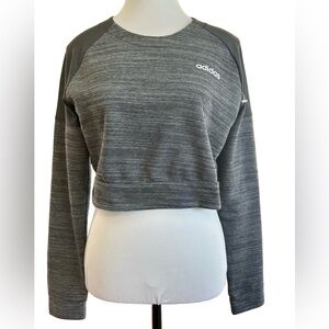 Adidas Climalite Cropped Long Sleeve Training Top Heather Grey & Charcoal -Small